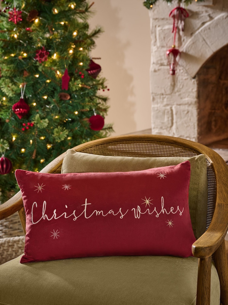 Red Christmas Wishes Velour Cushion - Image 1 of 6