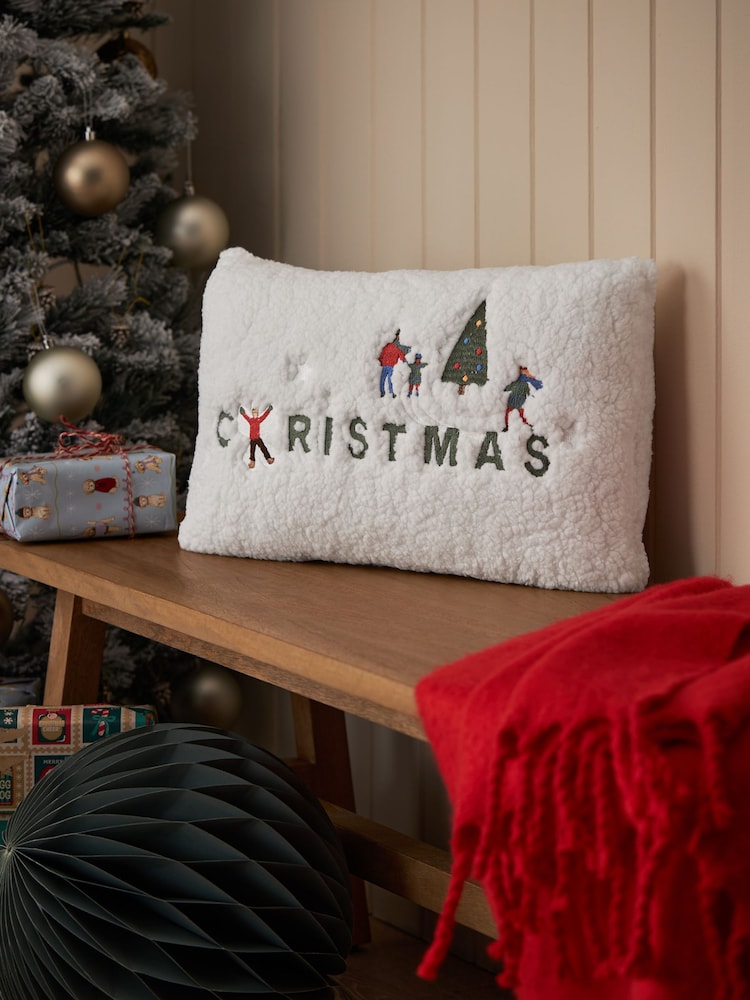Natural Borg Christmas Embroidered Cushion - Image 1 of 5