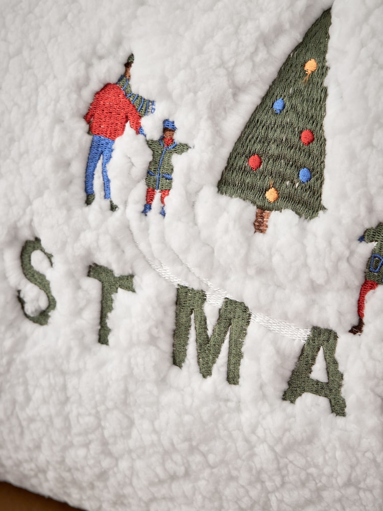 Natural Borg Christmas Embroidered Cushion - Image 2 of 5