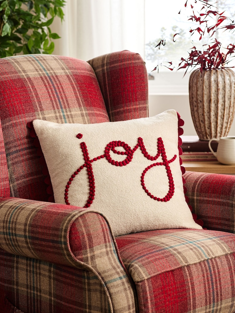 Red Joy Bobble Christmas Cushion - Image 1 of 1