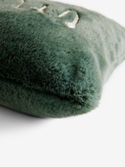 Dark Green Merry Christmas Embroidered Faux Fur Rectangular Cushion - Image 5 of 5