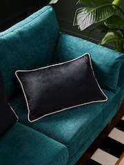 Black 40 x 59cm Matte Velvet Contrast Pipe Cushion - Image 1 of 6