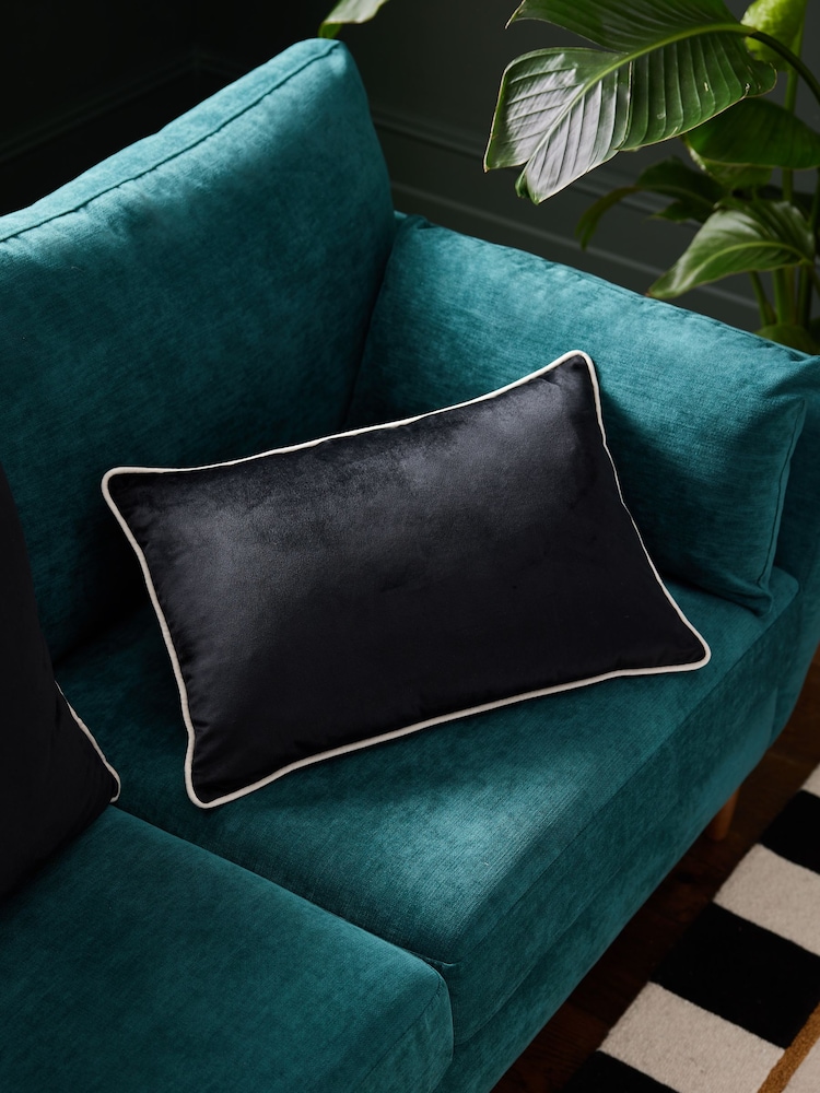 Black 40 x 59cm Matte Velvet Contrast Pipe Cushion - Image 1 of 6