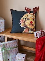 Navy Blue Christmas Cockapoo Cushion - Image 1 of 5