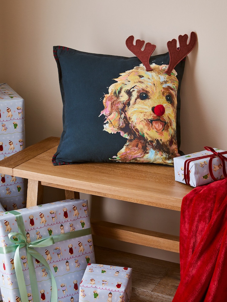 Navy Blue Christmas Cockapoo Cushion - Image 1 of 5