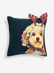 Navy Blue Christmas Cockapoo Cushion - Image 3 of 5