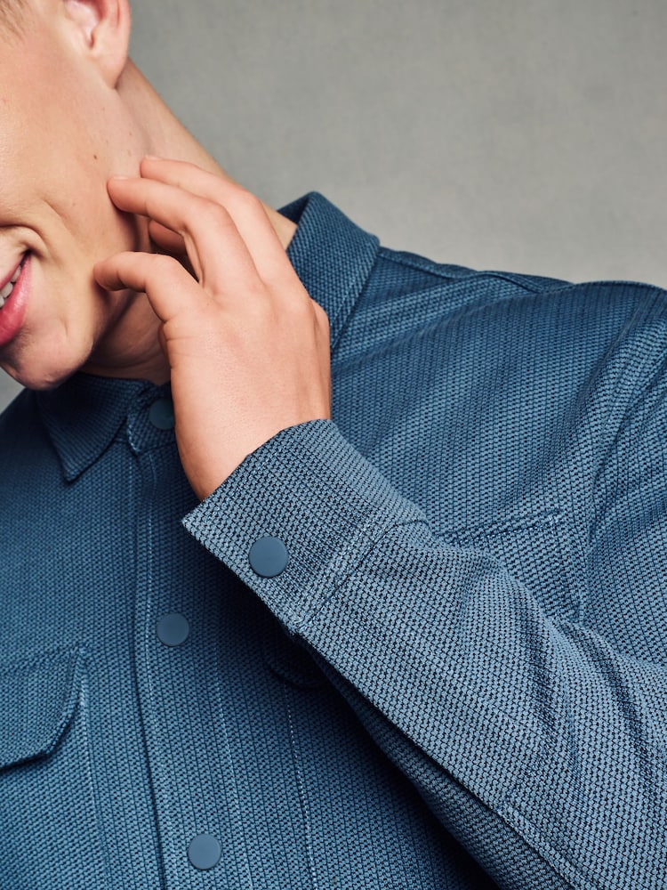 Denim Blue Regular Fit Popper Shacket - Image 1 of 3