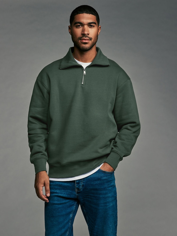 Green Quarter Zip Neck Funnel Sweatshirt - Image 1 of 8
