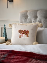 Natural Hamish The Highland Cow 100% Cotton Christmas Cushion - Image 1 of 5