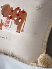 Natural Hamish The Highland Cow 100% Cotton Christmas Cushion - Image 2 of 5