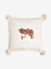 Natural Hamish The Highland Cow 100% Cotton Christmas Cushion - Image 3 of 5