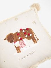 Natural Hamish The Highland Cow 100% Cotton Christmas Cushion - Image 5 of 5