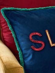 Sleigh Christmas Sequin Velvet Rectangular Cushion - صورة 2 من 6