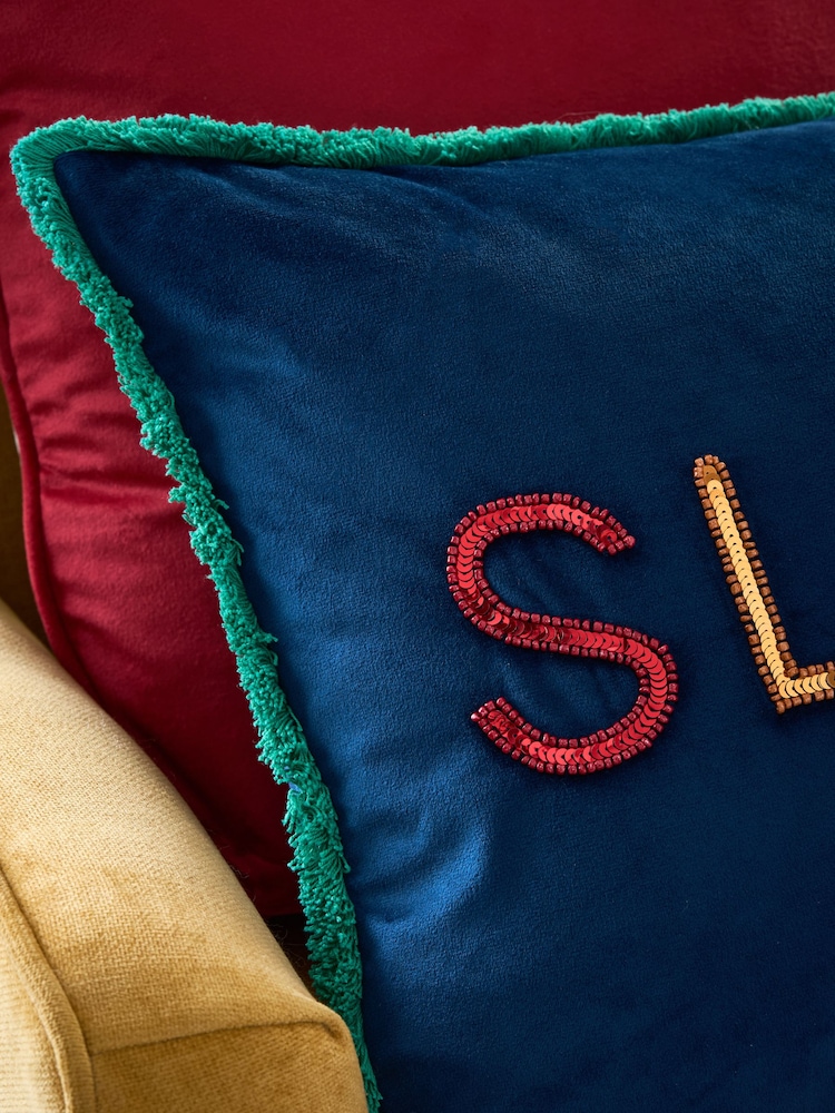 Sleigh Christmas Sequin Velvet Rectangular Cushion - صورة 2 من 6