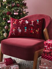 Pink/Plum Christmas Nutcracker Embroidered Velvet Rectangular Cushion - Image 1 of 6
