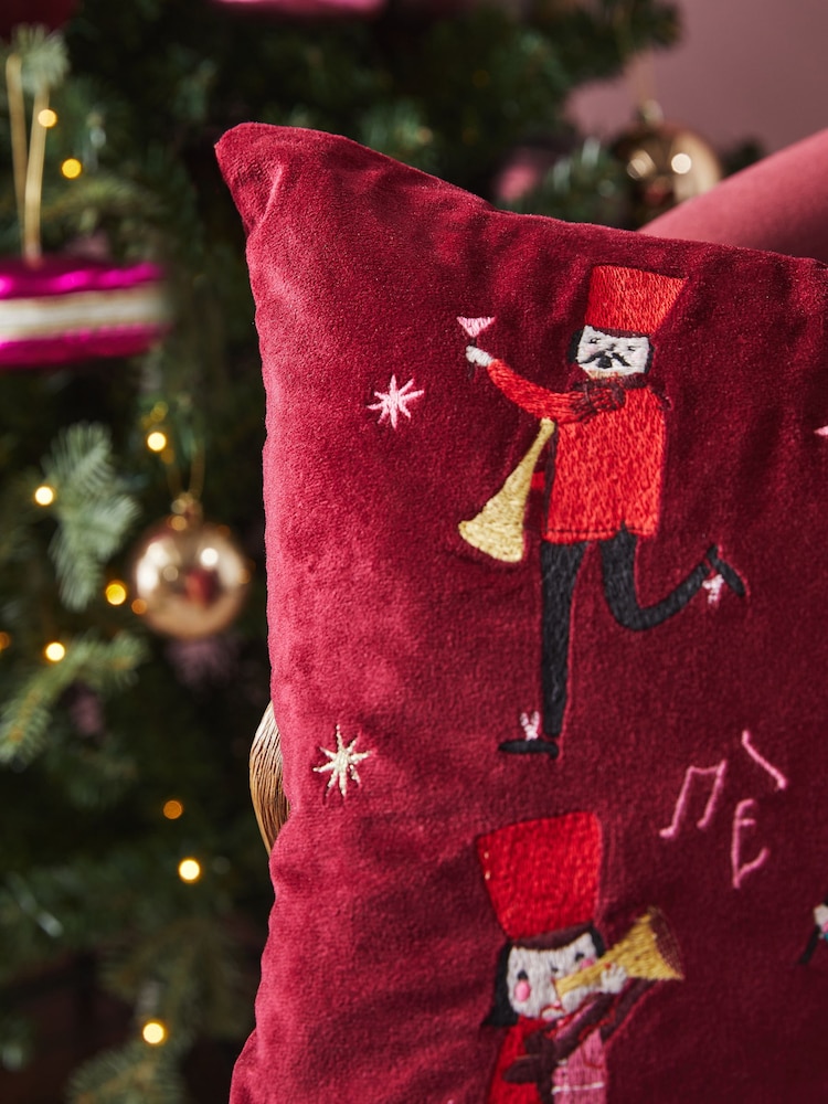 Pink/Plum Christmas Nutcracker Embroidered Velvet Rectangular Cushion - Image 2 of 6