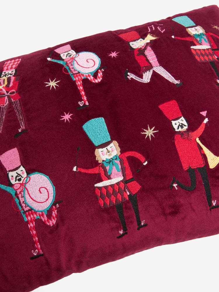 Pink/Plum Christmas Nutcracker Embroidered Velvet Rectangular Cushion - Image 6 of 6
