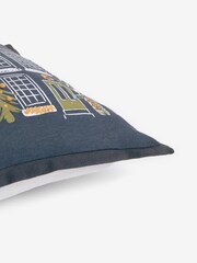 Charcoal Grey 100% Cotton Christmas Houses French Knot Rectangular Cushion - Image 6 of 6