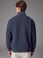 Navy Blue Zip Neck Premium Texture Crew Sweatshirt - Image 3 of 8