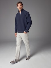 Navy Blue Zip Neck Premium Texture Crew Sweatshirt - Image 4 of 8
