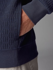 Navy Blue Zip Neck Premium Texture Crew Sweatshirt - Image 5 of 8