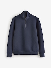 Navy Blue Zip Neck Premium Texture Crew Sweatshirt - Image 6 of 8
