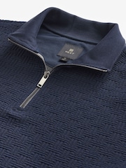 Navy Blue Zip Neck Premium Texture Crew Sweatshirt - Image 7 of 8