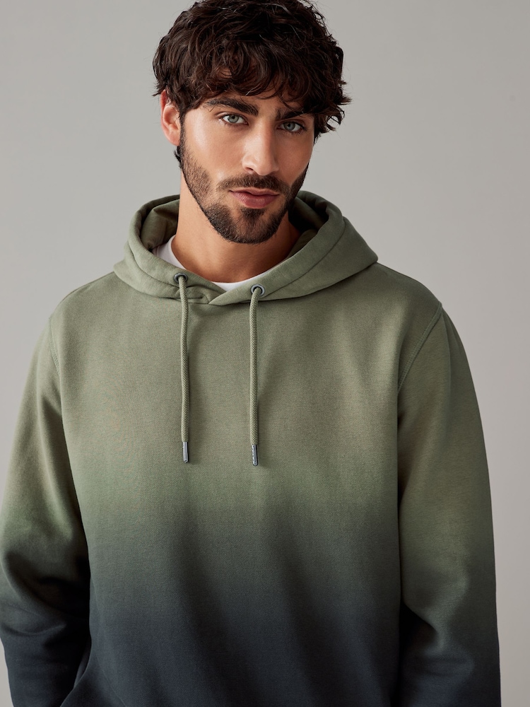 Green Ombre Dip-Dye Cotton Rich Jersey Hoodie - Image 3 of 8