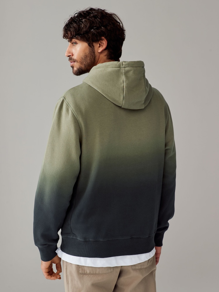 Green Ombre Dip-Dye Cotton Rich Jersey Hoodie - Image 4 of 8
