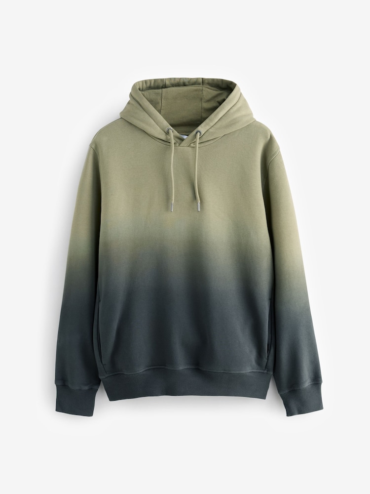 Green Ombre Dip-Dye Cotton Rich Jersey Hoodie - Image 6 of 8