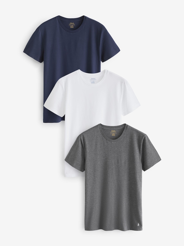 Granatowy - Polo Ralph Lauren Slim 100% Cotton T-Shirts 3 Pack - Image 1 of 9