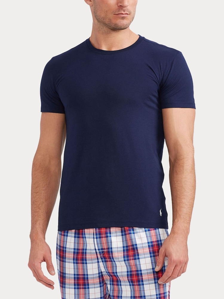 Granatowy - Polo Ralph Lauren Slim 100% Cotton T-Shirts 3 Pack - Image 2 of 9