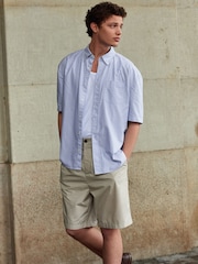 Blue 100% Cotton Stripe Short Sleeve Oxford Shirt - Image 1 of 7