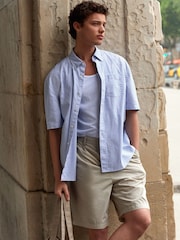 Blue 100% Cotton Stripe Short Sleeve Oxford Shirt - Image 2 of 7