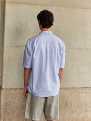 Blue 100% Cotton Stripe Short Sleeve Oxford Shirt - Image 3 of 7