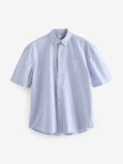 Blue 100% Cotton Stripe Short Sleeve Oxford Shirt - Image 5 of 7