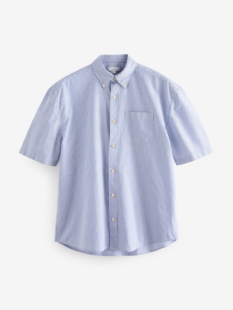 Albastru - 100% Cotton Dungă Mânecă scurtă  Oxford Cămăși - Image 5 of 7
