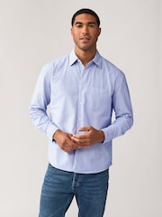 Blue Stripe Oxford Long Sleeve 100% Cotton Shirt - Image 1 of 8