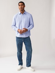 Blue Stripe Oxford Long Sleeve 100% Cotton Shirt - Image 2 of 8
