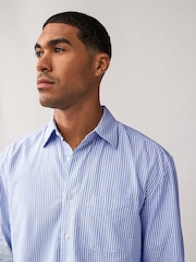Blue Stripe Oxford Long Sleeve 100% Cotton Shirt - Image 4 of 8