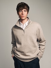 Ecru Jersey Cotton Rich Quarter Zip Sweatshirt - Image 1 of 8