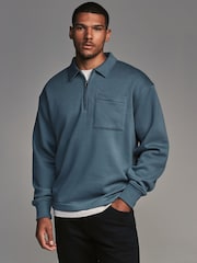 Blue Jersey Cotton Rich Quarter Zip Sweatshirt - Image 1 of 7