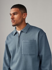 Blau - Jersey-Sweatshirt mit hohem Baumwollanteil und Viertelreißverschluss - Bild 9 von 11