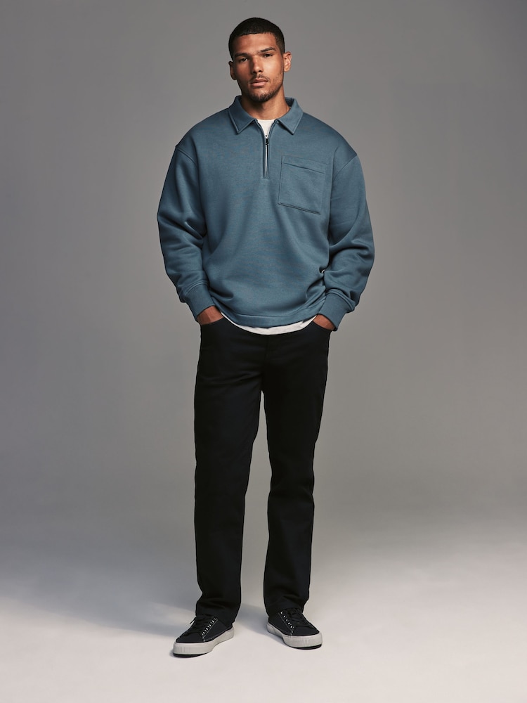 Blue Jersey Cotton Rich Quarter Zip Sweatshirt - Image 2 of 7