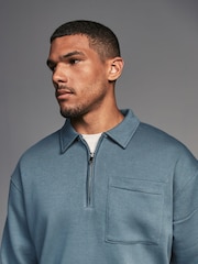 Blue Jersey Cotton Rich Quarter Zip Sweatshirt - Image 4 of 7