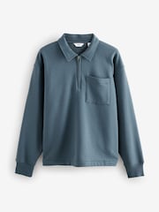 Blue Jersey Cotton Rich Quarter Zip Sweatshirt - Image 5 of 7