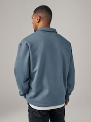 Blau - Jersey-Sweatshirt mit hohem Baumwollanteil und Viertelreißverschluss - Bild 7 von 11
