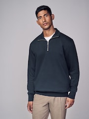 Navy Blue Jersey Cotton Rich Quarter Zip Sweatshirt - Image 1 of 8