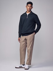 Navy Blue Jersey Cotton Rich Quarter Zip Sweatshirt - Image 2 of 8