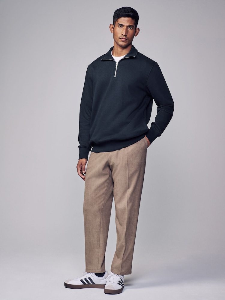 Navy Blue Jersey Cotton Rich Quarter Zip Sweatshirt - Image 2 of 8